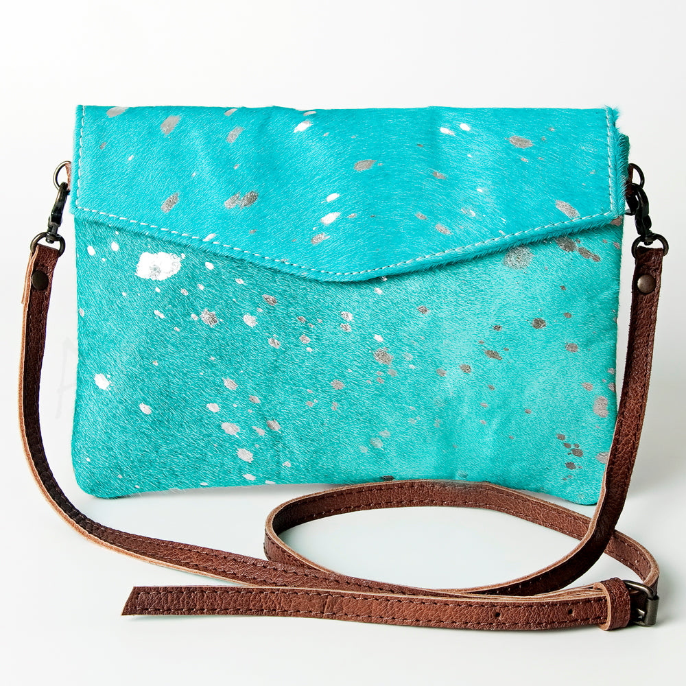 ADBGS178  Genuine Hair-on Hide Leather Envelope Bag with Fringe Tassels and Adjustable Strap