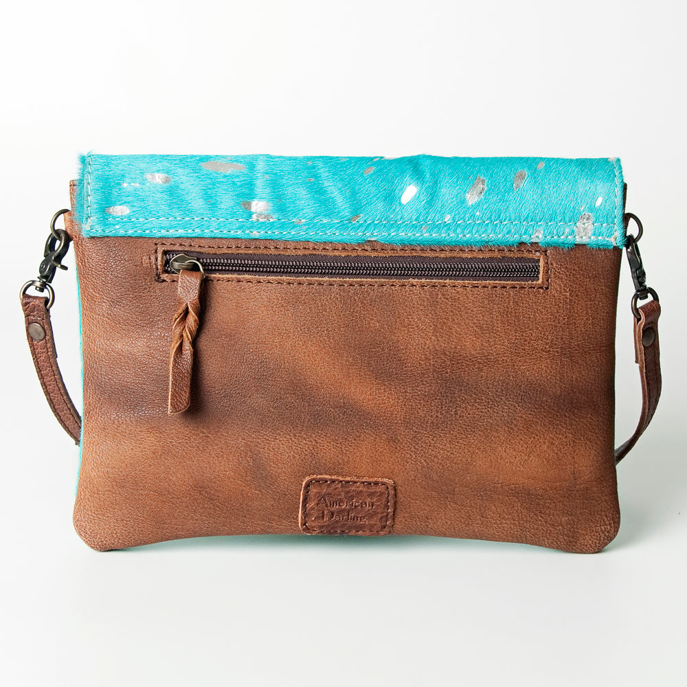 ADBGS178  Genuine Hair-on Hide Leather Envelope Bag with Fringe Tassels and Adjustable Strap