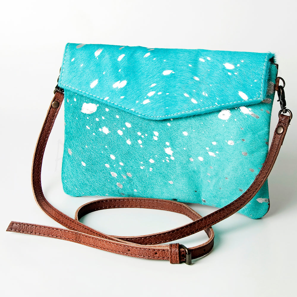 ADBGS178  Genuine Hair-on Hide Leather Envelope Bag with Fringe Tassels and Adjustable Strap