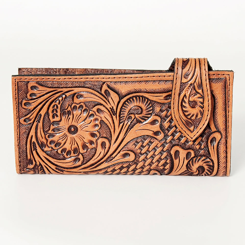 ADBG448 Hand Tooled Leather Western Wallet for Women Handcrafted Full Grain Cowhide