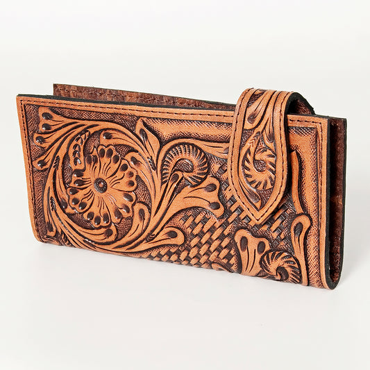 ADBG448 Hand Tooled Leather Western Wallet for Women Handcrafted Full Grain Cowhide