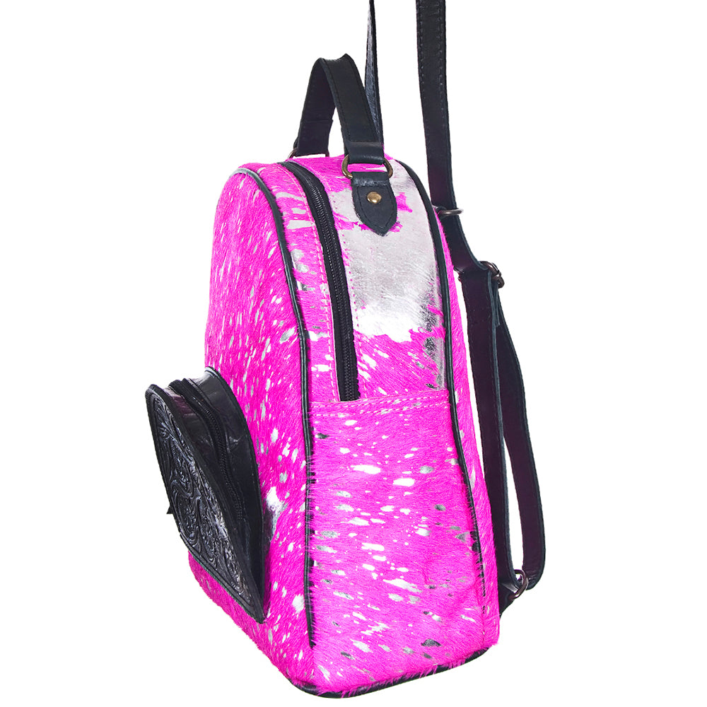 ADBGS156 Natural Cowhide Leather Backpack with Hand-Tooled Floral Pocket - Western Style