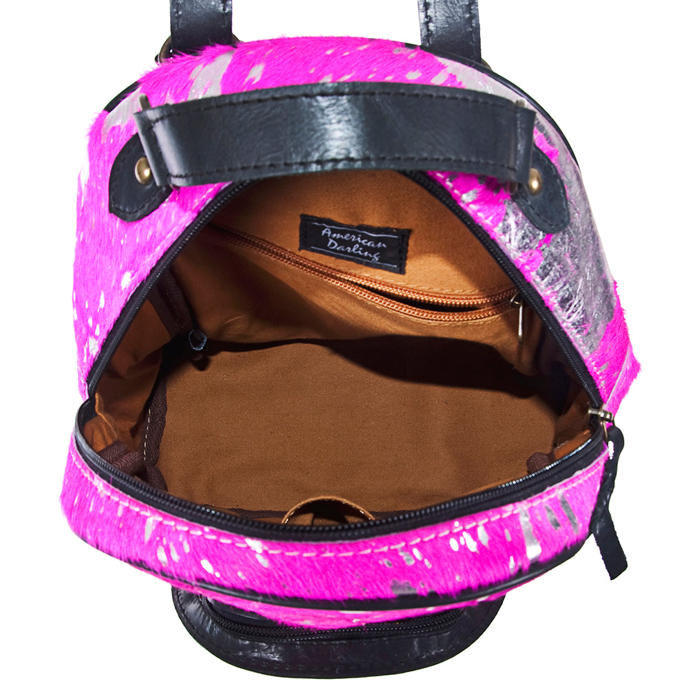 ADBGS156 Natural Cowhide Leather Backpack with Hand-Tooled Floral Pocket - Western Style