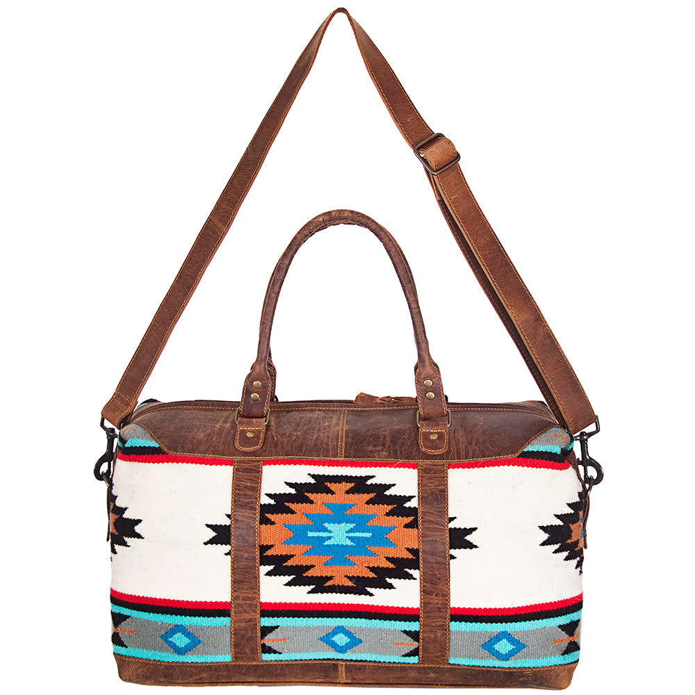 ADBG460 Southwestern Wool & Leather Duffel Bag Handwoven Saddle Blanket Travel Tote