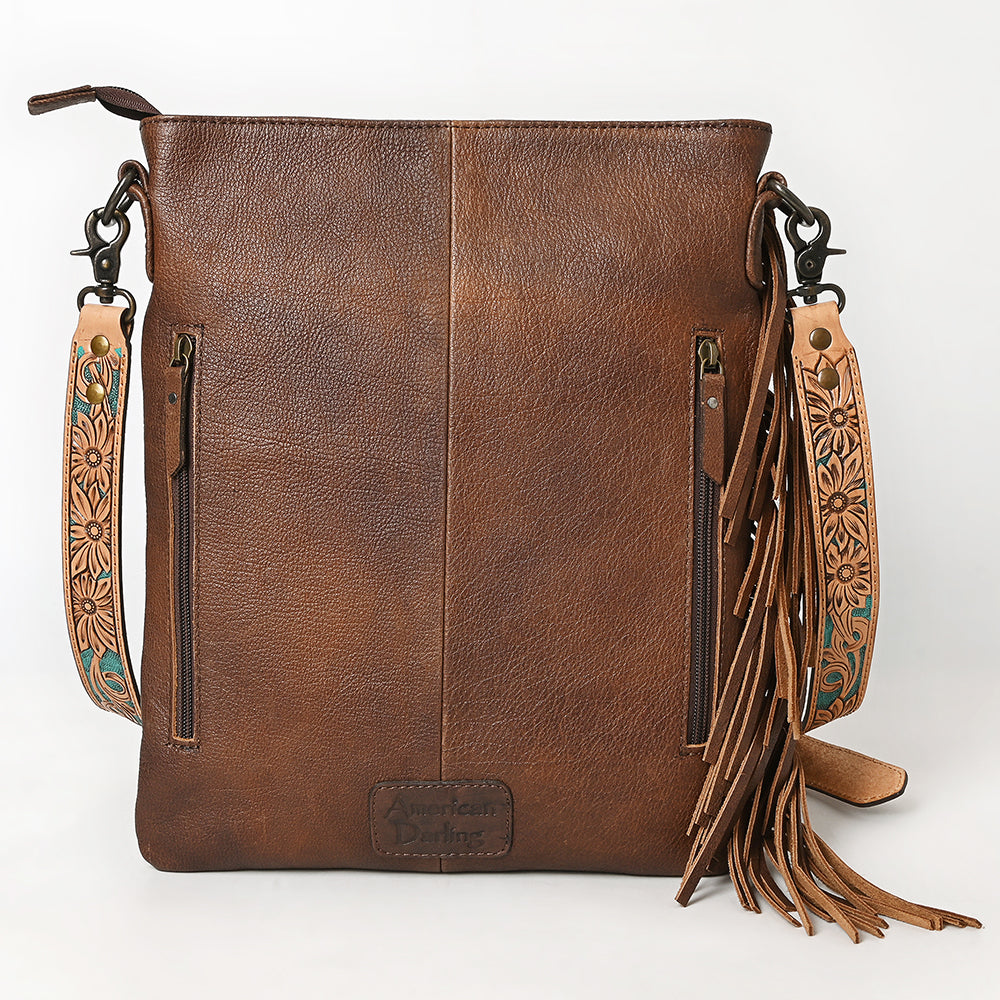 ADBG469 Western Chaps Bag-Hand Tooled Inspired Cowhide & Leather Crossbody Bag Fringe Edition