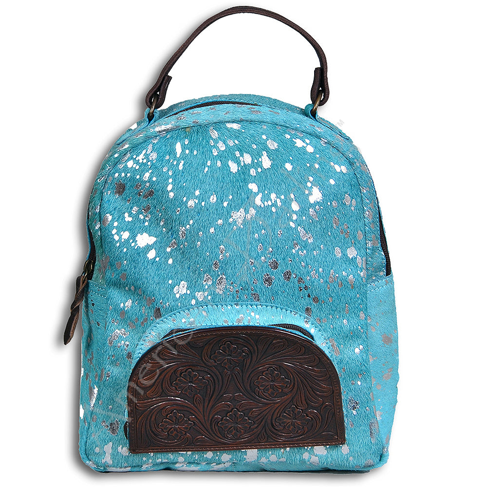 ADBGS156 Natural Cowhide Leather Backpack with Hand-Tooled Floral Pocket - Western Style