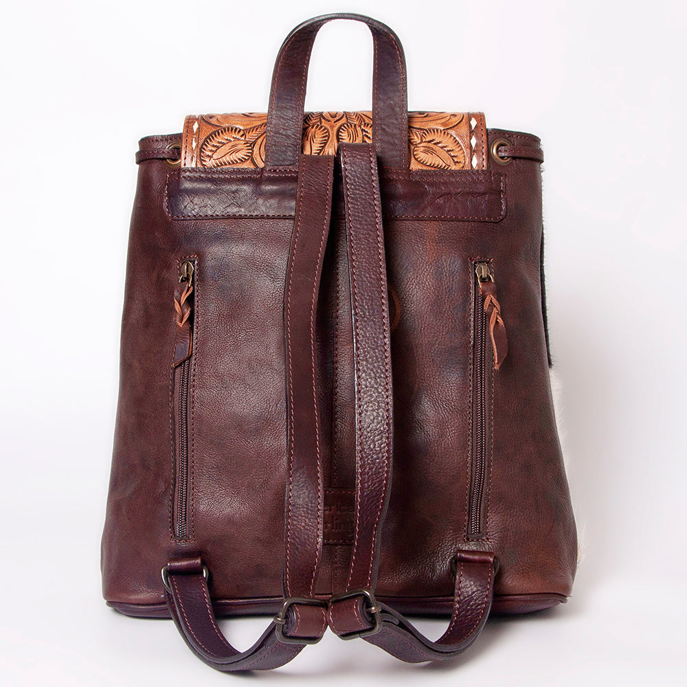 LC-ADBGZ102 Cowhide Backpack with Floral Tooled Leather Flap - Western Chic