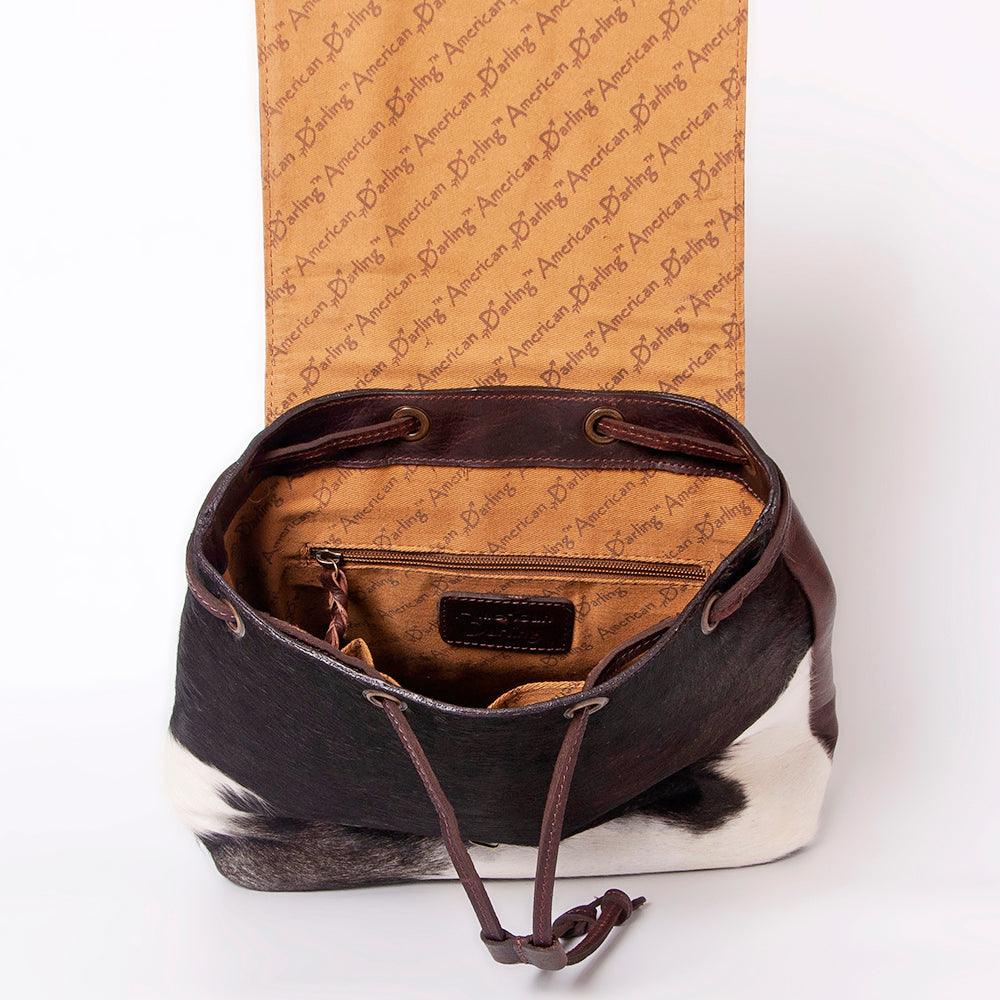 LC-ADBGZ102 Cowhide Backpack with Floral Tooled Leather Flap - Western Chic