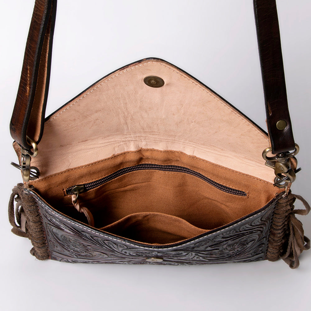ADBG476 Envelope Cowhide Leather Crossbody Bag with Fringe Western Boho Shoulder Purse