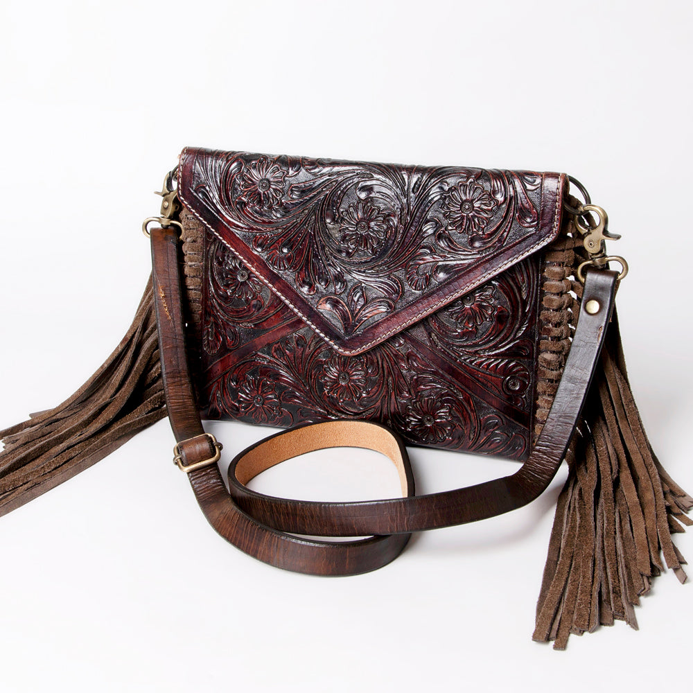 ADBG476 Envelope Cowhide Leather Crossbody Bag with Fringe Western Boho Shoulder Purse