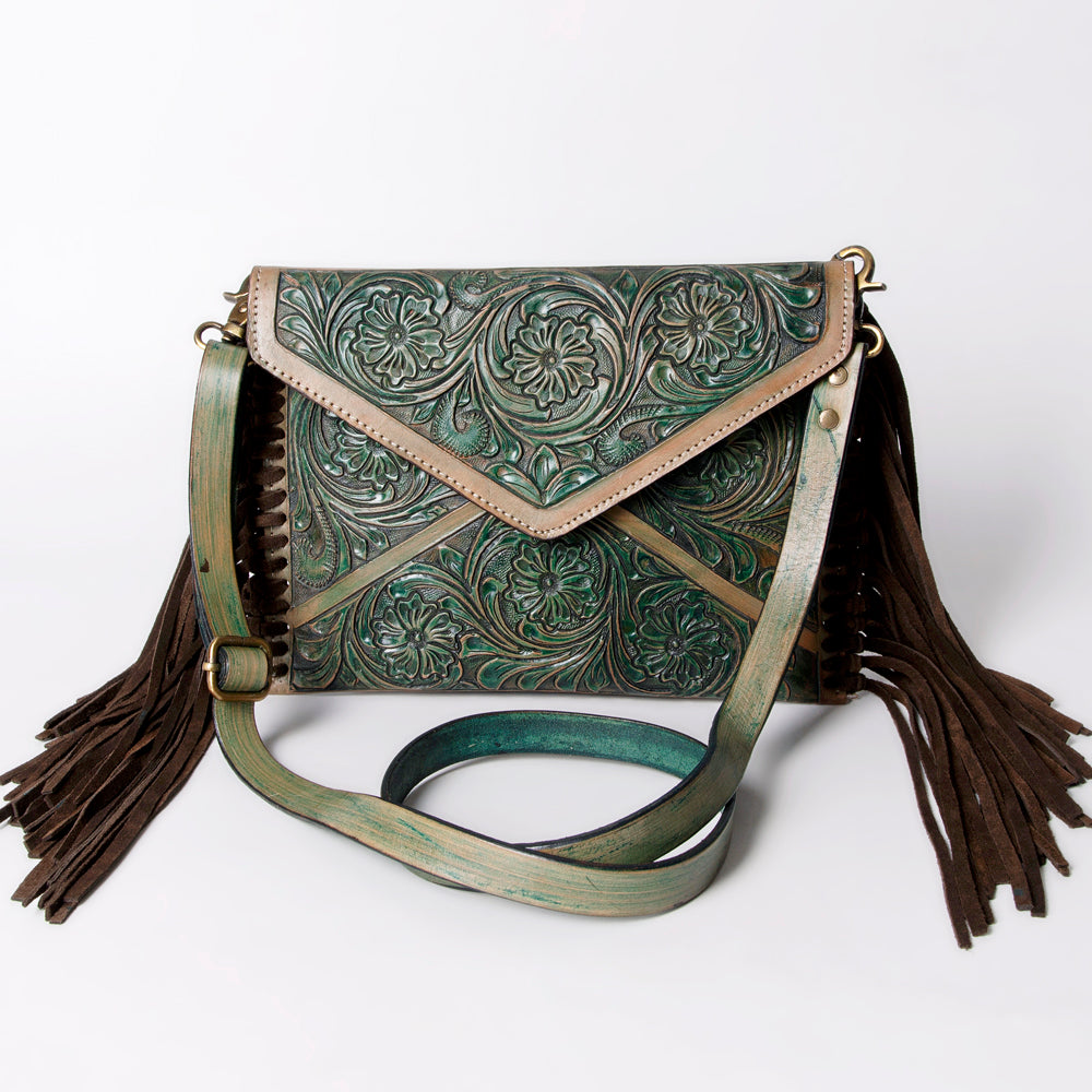 ADBG476 Envelope Cowhide Leather Crossbody Bag with Fringe Western Boho Shoulder Purse