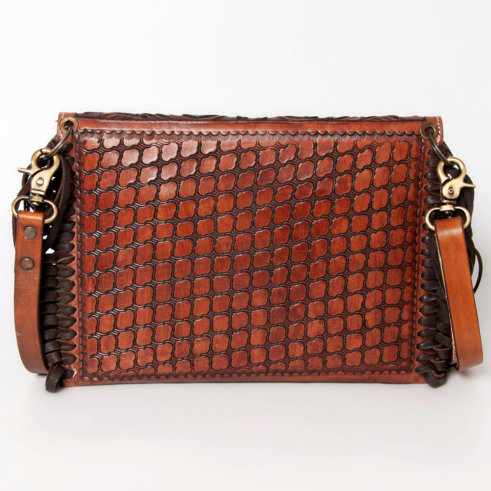 ADBG481 Brown Envelope Cowhide Leather Crossbody Bag with Fringe Western Boho Shoulder Purse