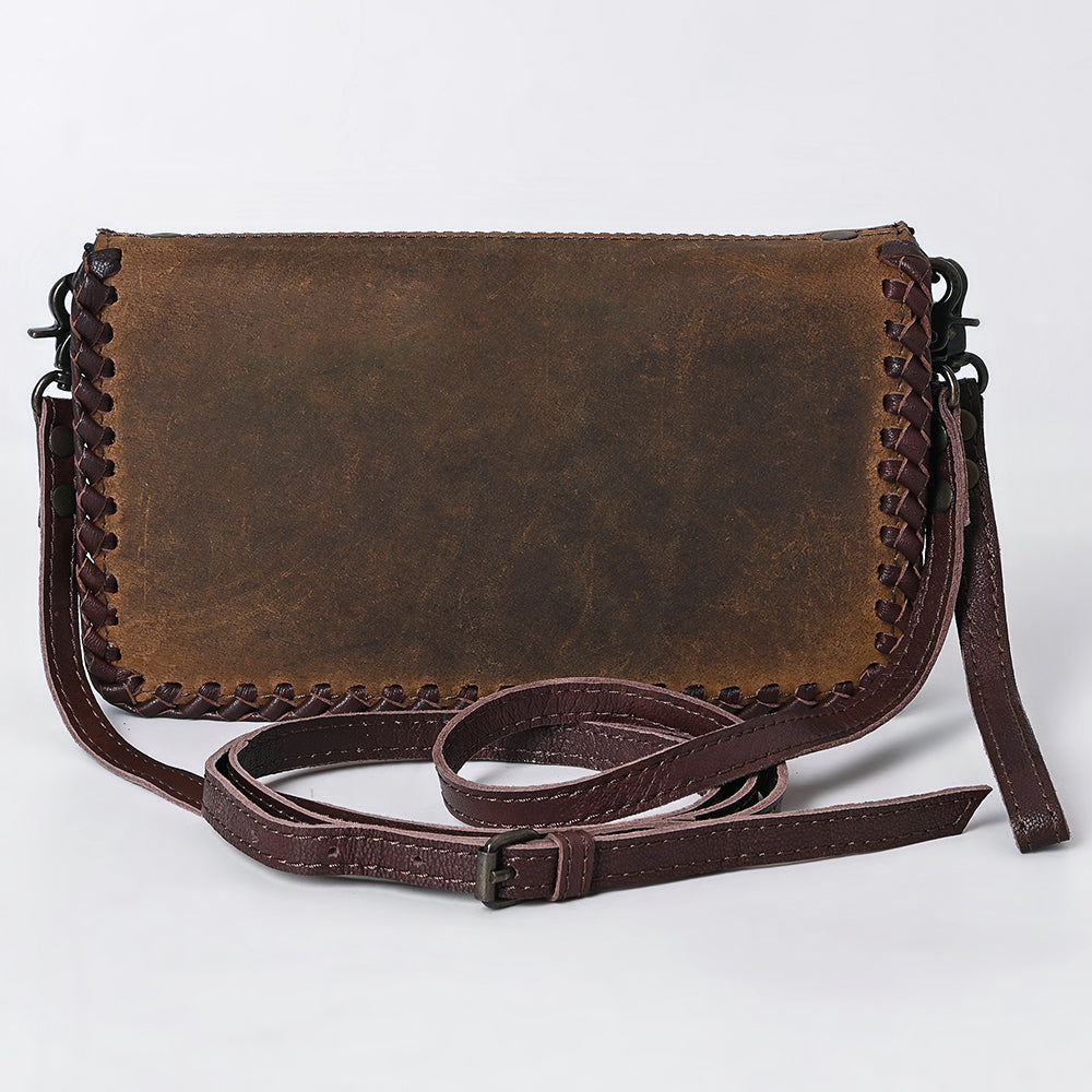 ADBG485 Distressed Brown Leather Organizer Bag with Leather Whipstitch Trim