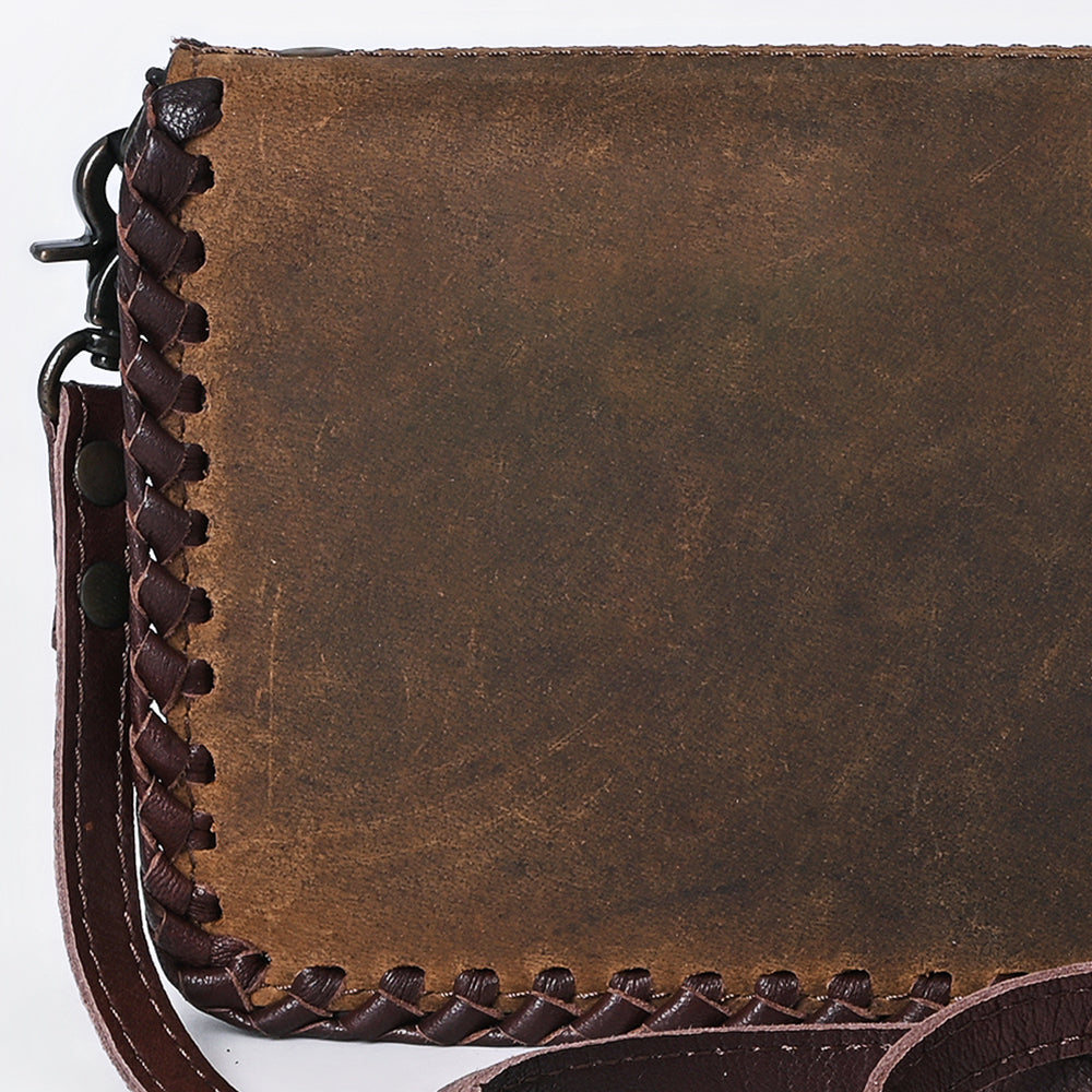 ADBG485 Distressed Brown Leather Organizer Bag with Leather Whipstitch Trim