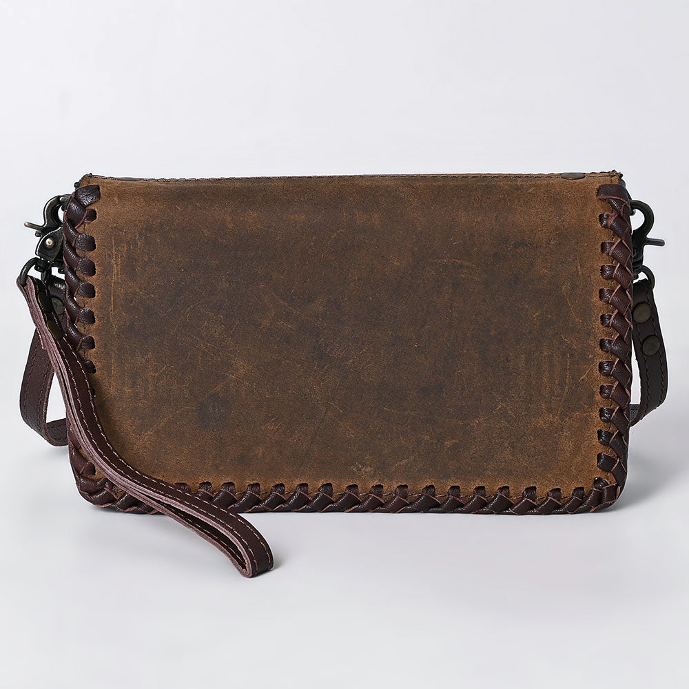 ADBG485 Distressed Brown Leather Organizer Bag with Leather Whipstitch Trim