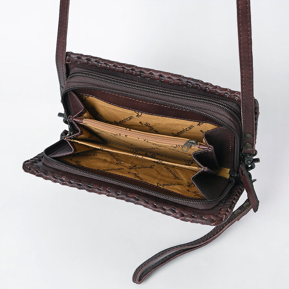 ADBG485 Distressed Brown Leather Organizer Bag with Leather Whipstitch Trim