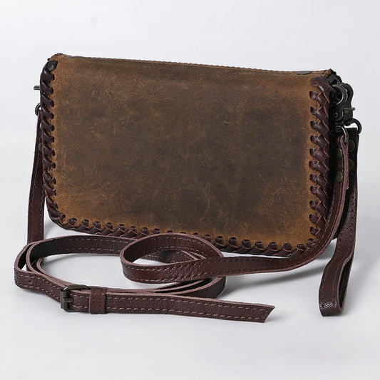ADBG485 Distressed Brown Leather Organizer Bag with Leather Whipstitch Trim