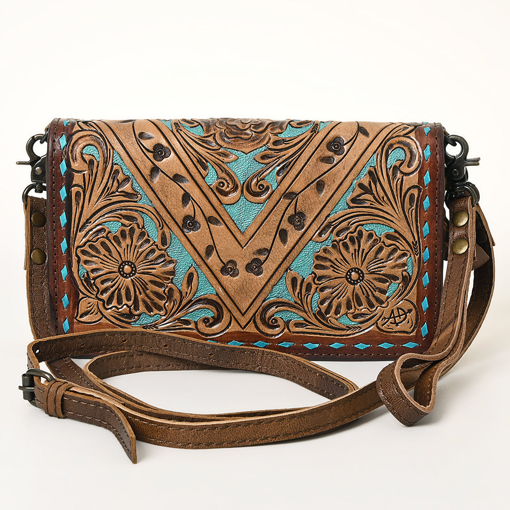 ADBG485 Tooled Leather Organizer Bag Western Crossbody by American Darling