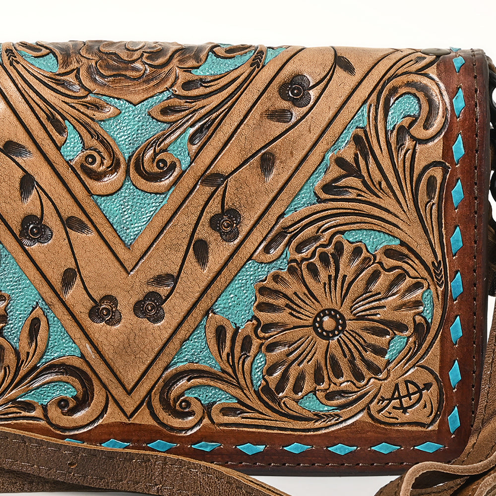 ADBG485 Tooled Leather Organizer Bag Western Crossbody by American Darling