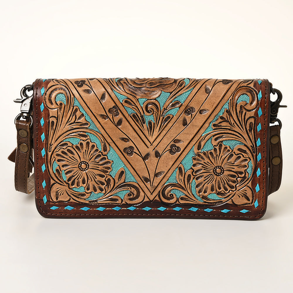 ADBG485 Tooled Leather Organizer Bag Western Crossbody by American Darling