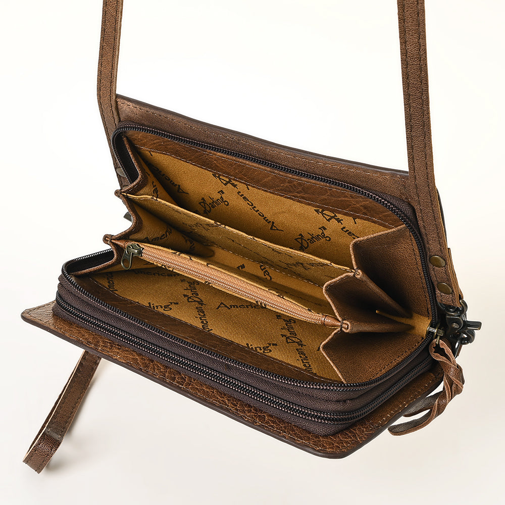 ADBG485 Tooled Leather Organizer Bag Western Crossbody by American Darling