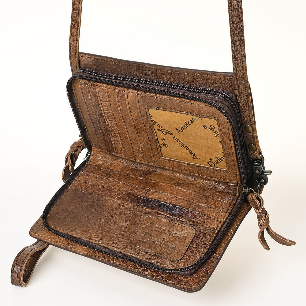 ADBG485 Tooled Leather Organizer Bag Western Crossbody by American Darling