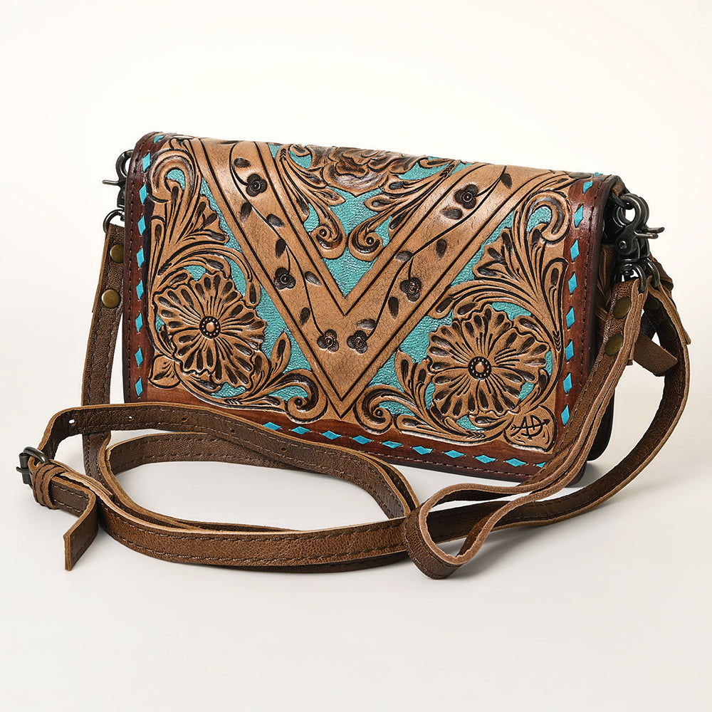 ADBG485 Tooled Leather Organizer Bag Western Crossbody by American Darling
