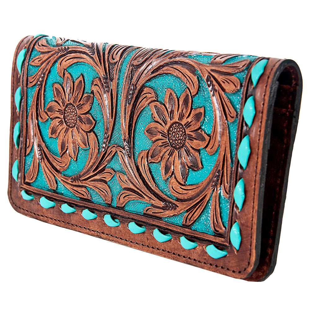 ADBG489 Handwoven Wool & Tooled Leather Western Wallet Crossbody Navajo Pattern by American Darling