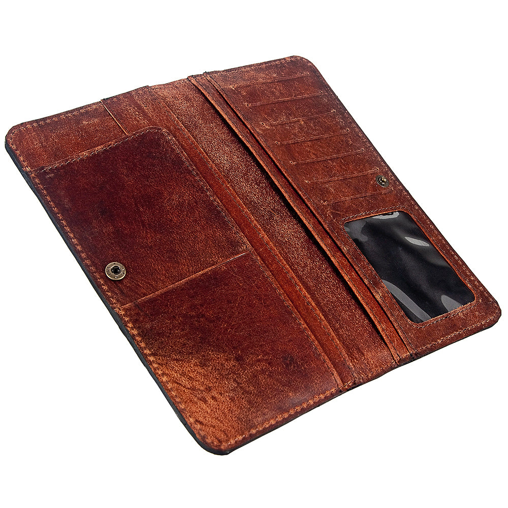 ADBG489 Handwoven Wool & Tooled Leather Western Wallet Crossbody Navajo Pattern by American Darling