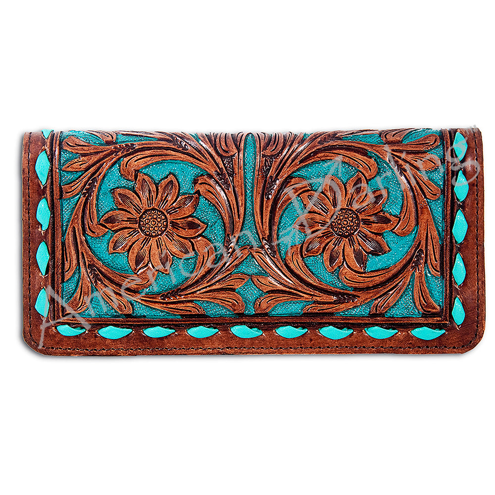 ADBG489 Handwoven Wool & Tooled Leather Western Wallet Crossbody Navajo Pattern by American Darling