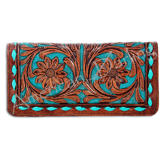 ADBG489 Handwoven Wool & Tooled Leather Western Wallet Crossbody Navajo Pattern by American Darling