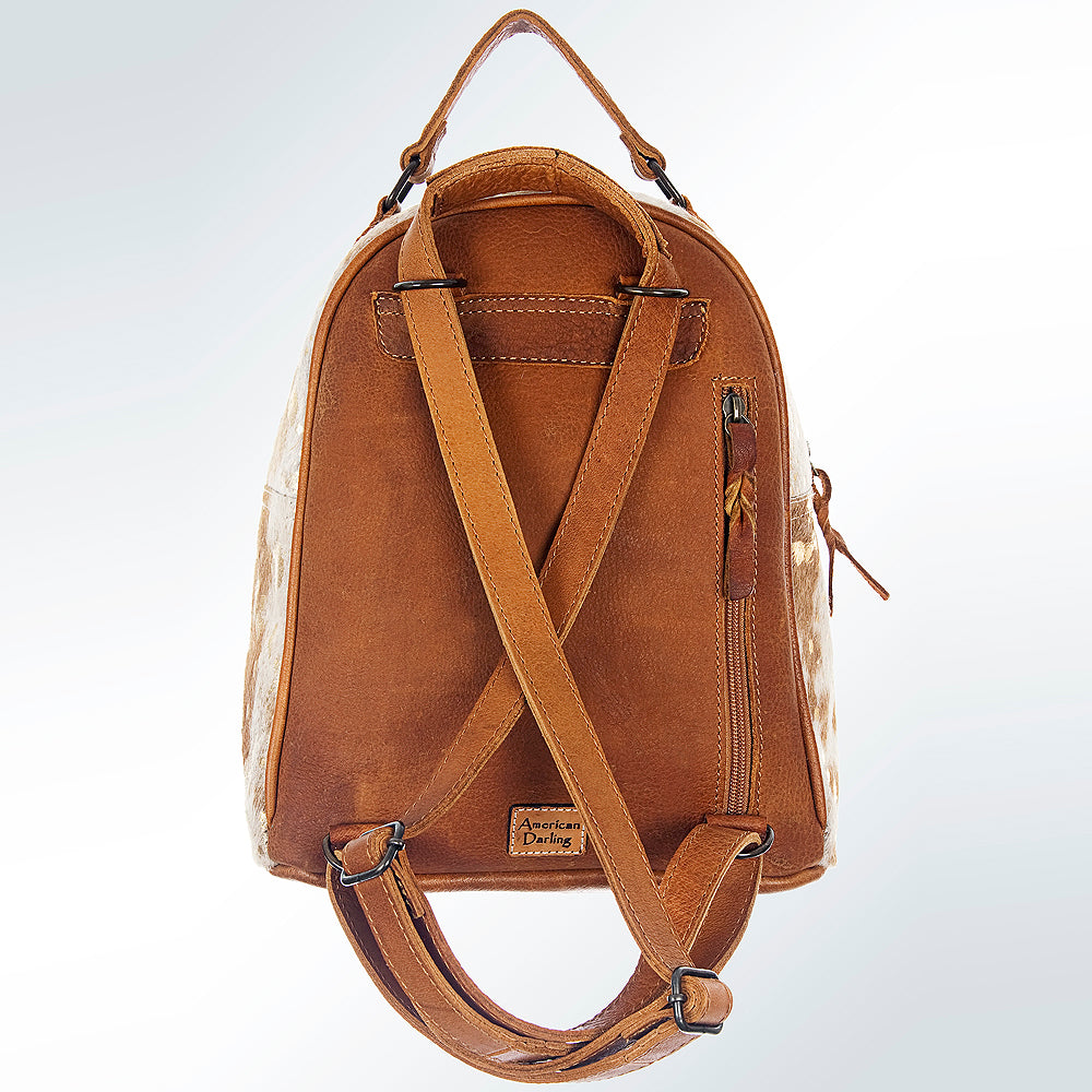 ADBGS156 Genuine Cowhide Leather Backpack with Hand-Tooled Floral Patch - Western Rodeo Style