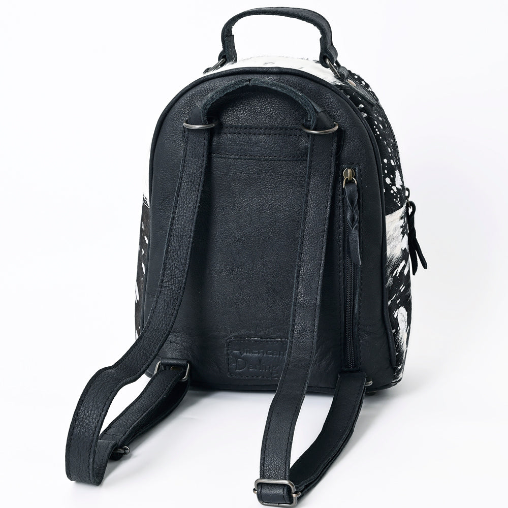 ADBGS156 Genuine Cowhide Leather Backpack with Hand-Tooled Floral Patch - Western Rodeo Style