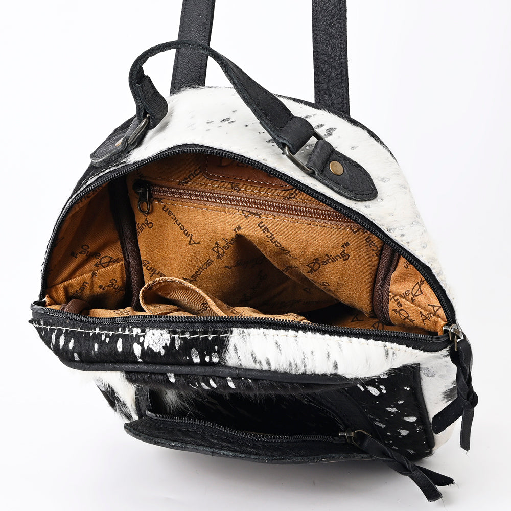 ADBGS156 Genuine Cowhide Leather Backpack with Hand-Tooled Floral Patch - Western Rodeo Style