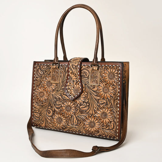ADBGH104 Tooled Leather Western Tote Bag - Sunflower Floral Handbag with Shoulder Strap