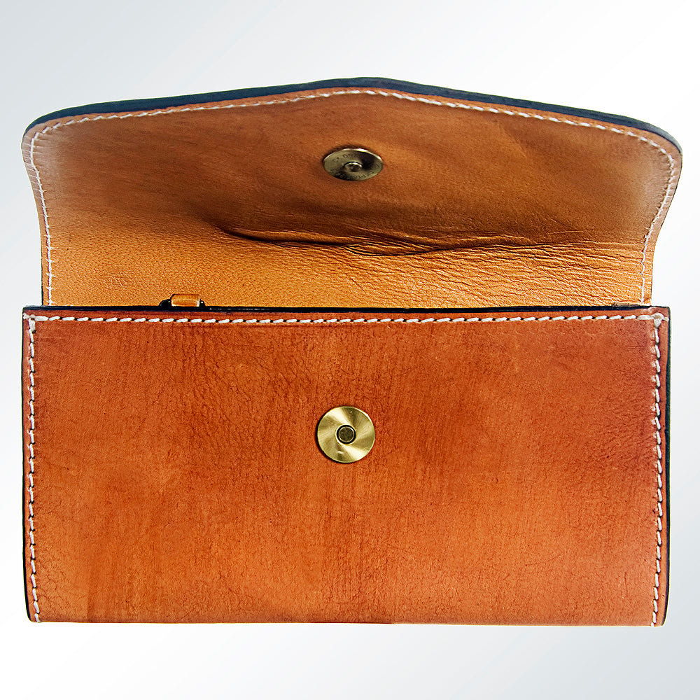 ADBGH105 Tooled Leather Western Wallet - Turquoise Stone Inlay & Floral Design