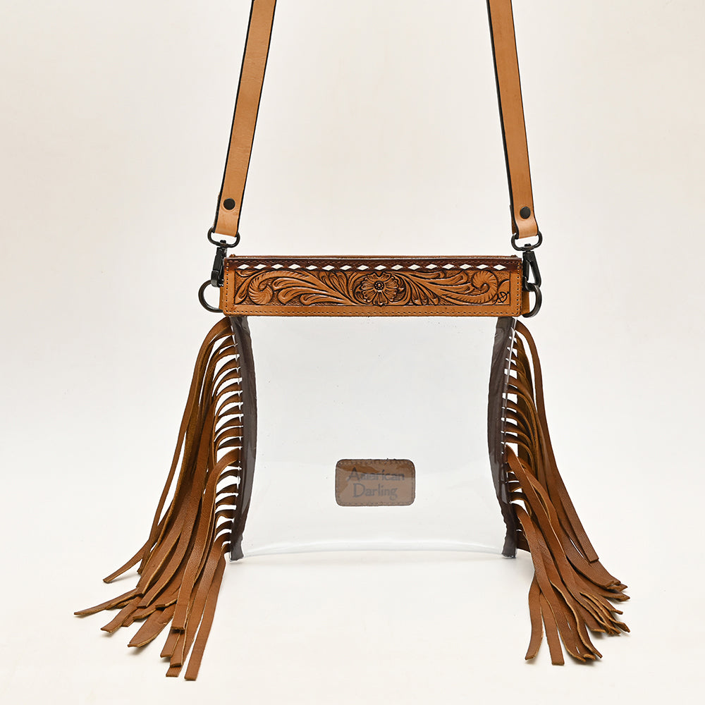 LC-ADBGZ148 Clear Fringe Stadium Clear Bag with Hand-Tooled Leather Trim - Western Game Day Bag