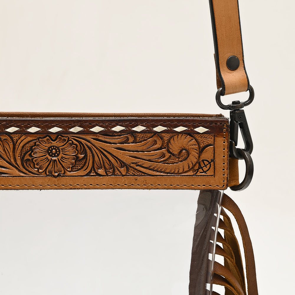 LC-ADBGZ148 Clear Fringe Stadium Clear Bag with Hand-Tooled Leather Trim - Western Game Day Bag