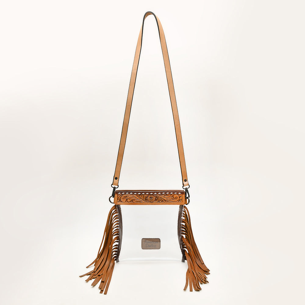 LC-ADBGZ148 Clear Fringe Stadium Clear Bag with Hand-Tooled Leather Trim - Western Game Day Bag