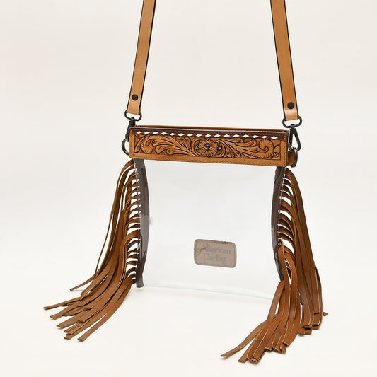 LC-ADBGZ148 Clear Fringe Stadium Clear Bag with Hand-Tooled Leather Trim - Western Game Day Bag