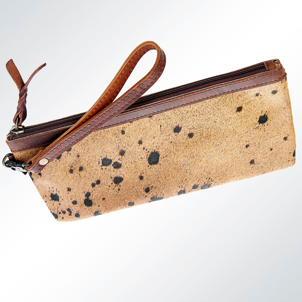 ADBG344 Genuine Hair-On Cowhide Wristlet Clutch with Brown Leather Trim