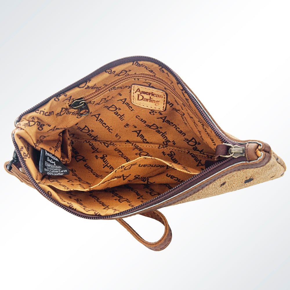 ADBG344 Genuine Hair-On Cowhide Wristlet Clutch with Brown Leather Trim