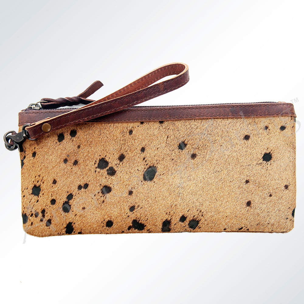 ADBG344 Genuine Hair-On Cowhide Wristlet Clutch with Brown Leather Trim