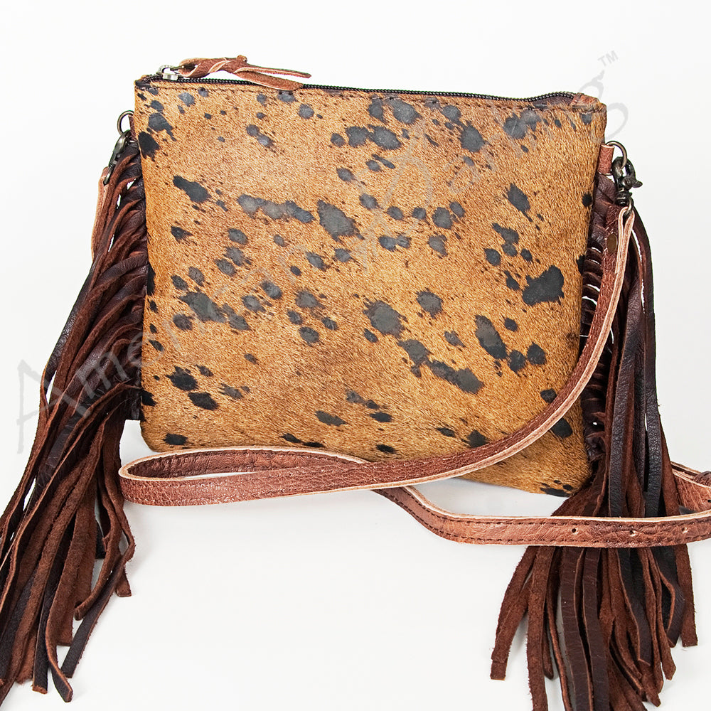 ADBG109 American Darling Hair-On Cowhide Leather Western Crossbody Bag with Fringes