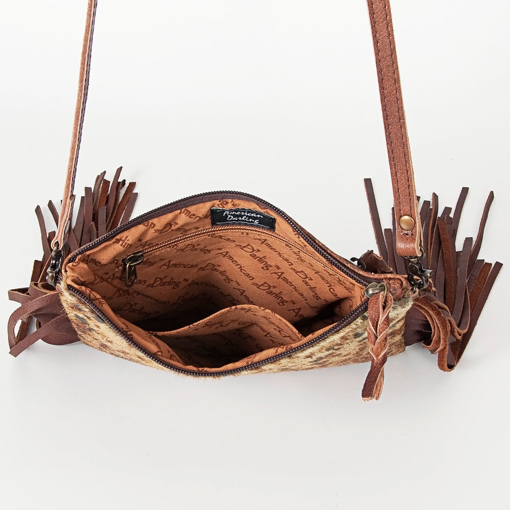 ADBG109 American Darling Hair-On Cowhide Leather Western Crossbody Bag with Fringes