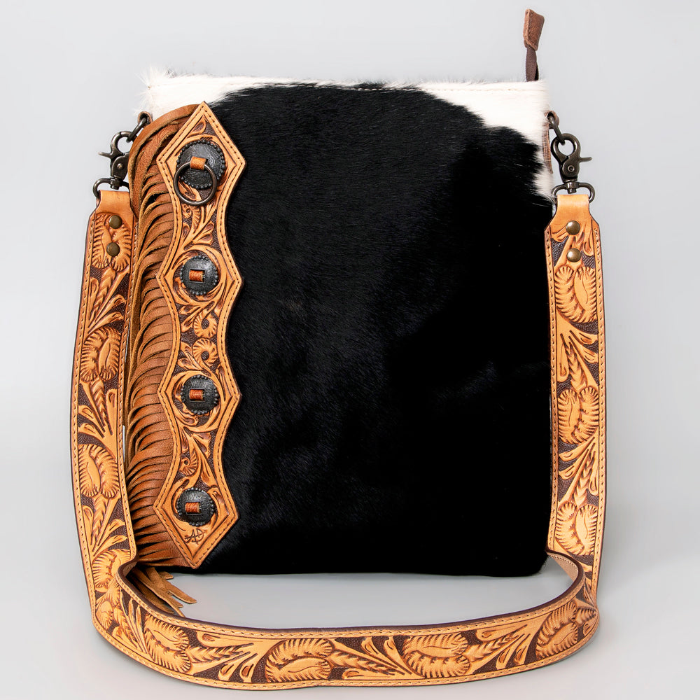 ADBG464BRW Western Chaps-Inspired Cowhide & Tooled Leather Crossbody Bag Rodeo Fringe Edition