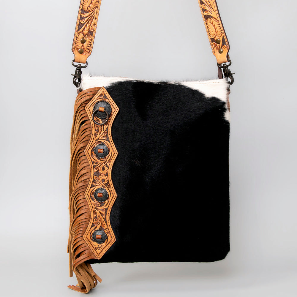 ADBG464BRW Western Chaps-Inspired Cowhide & Tooled Leather Crossbody Bag Rodeo Fringe Edition