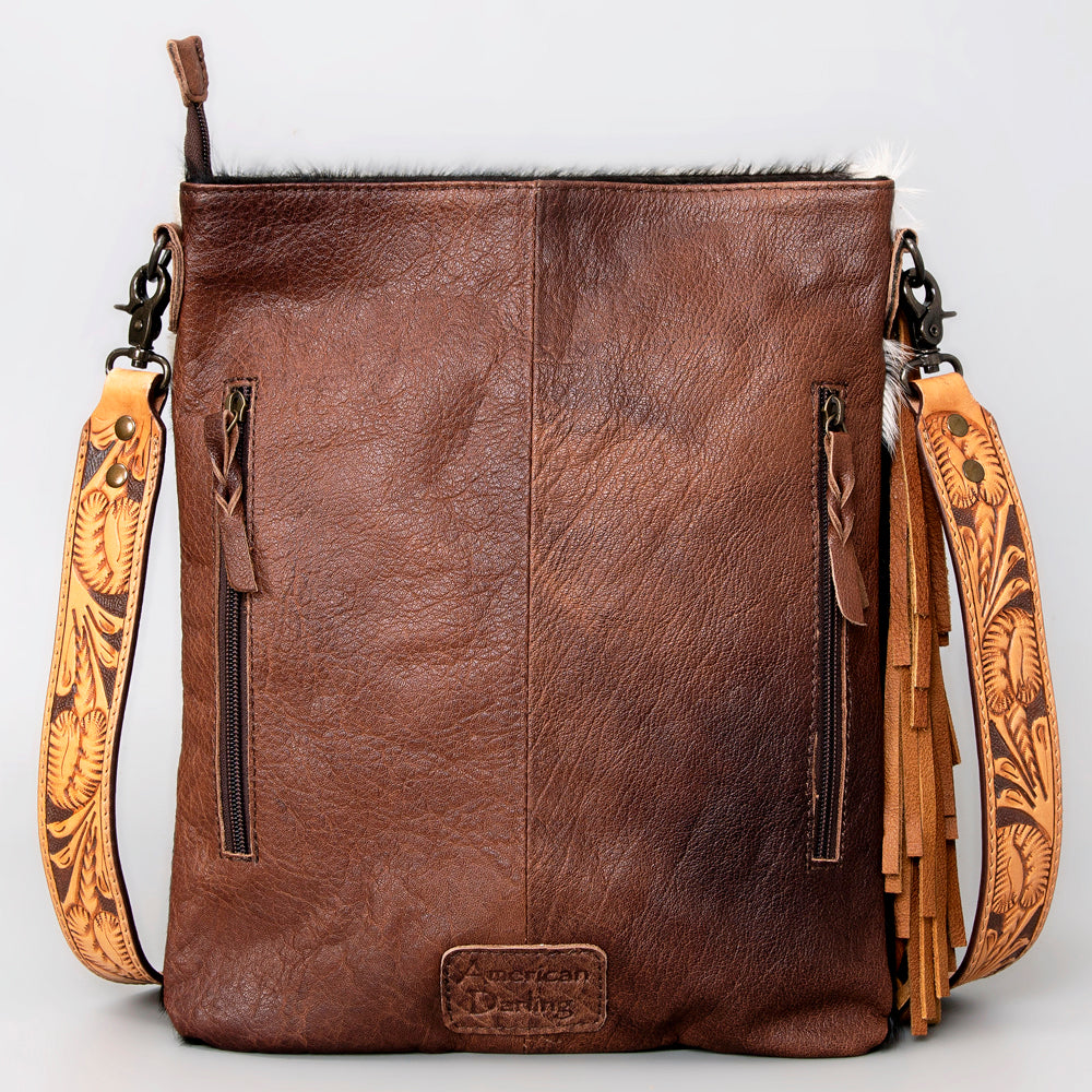 ADBG464BRW Western Chaps-Inspired Cowhide & Tooled Leather Crossbody Bag Rodeo Fringe Edition