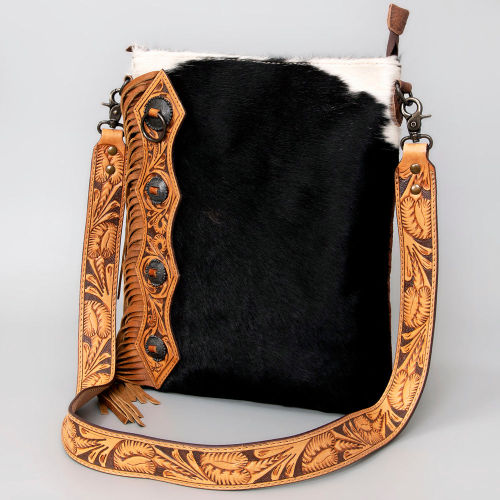 ADBG464BRW Western Chaps-Inspired Cowhide & Tooled Leather Crossbody Bag Rodeo Fringe Edition