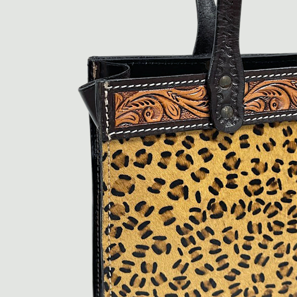 ADBG5009 American Darling Hand-Tooled Floral Leather Tote Bag Hair-On Cowhide